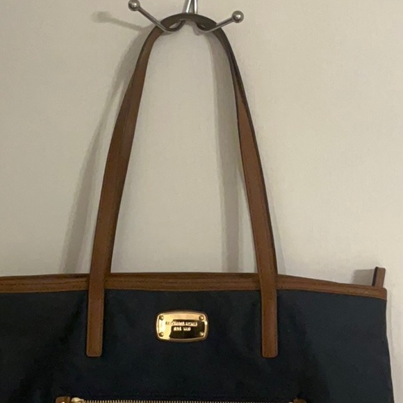 Michael Kors Navy Nylon Brown Leather Straps Tote Bag - Picture 4 of 7
